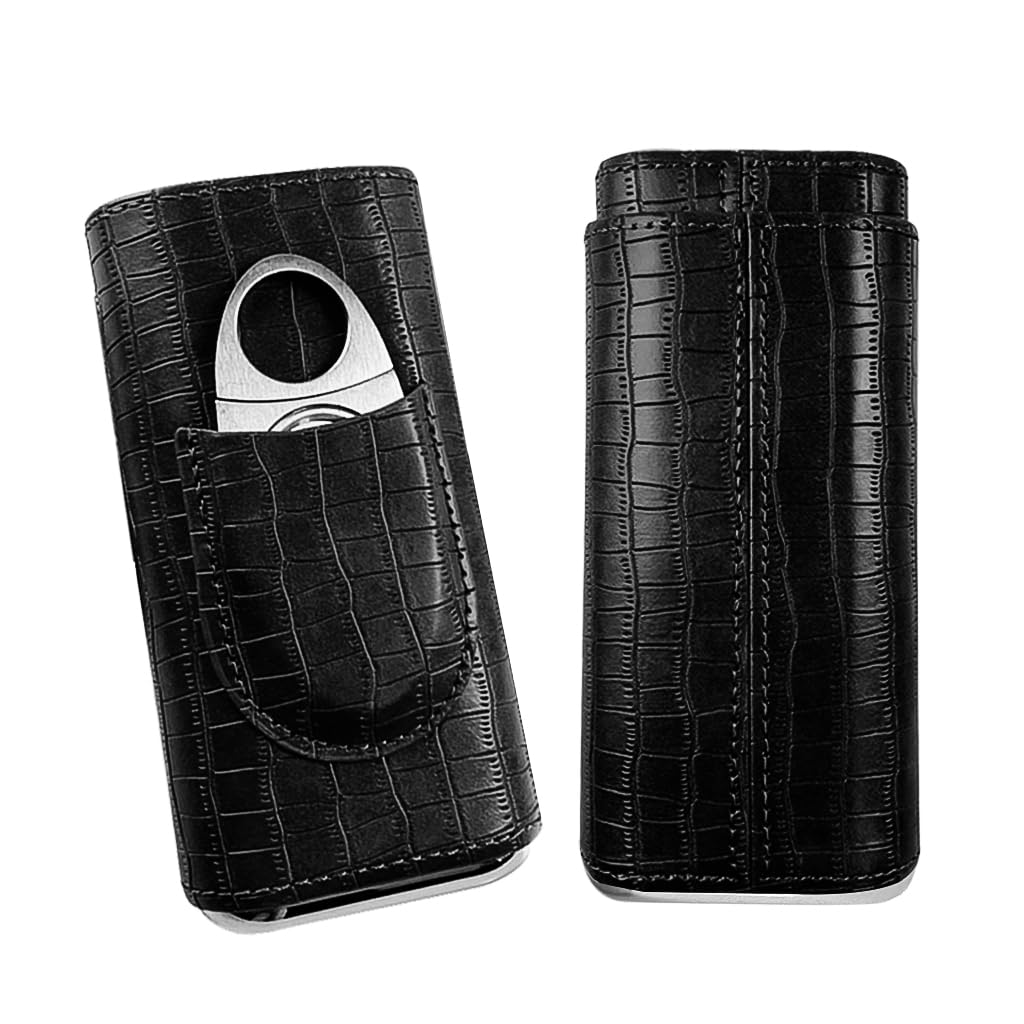 HASTHIP Leather Cigar Case for Three Cigars Cedar Wood Lining Travel Cigar Case with Cigar Cutter Cigar Humidor Case Cigar Gift Set for Man, Cigars Not Included (Black) HASTHIP Leather Cigar Case for Three Cigars Cedar Wood Lining Travel Cigar Case with Cigar Cutter Cigar Humidor Case Cigar Gift Set for Man, Cigars Not Included (Black)